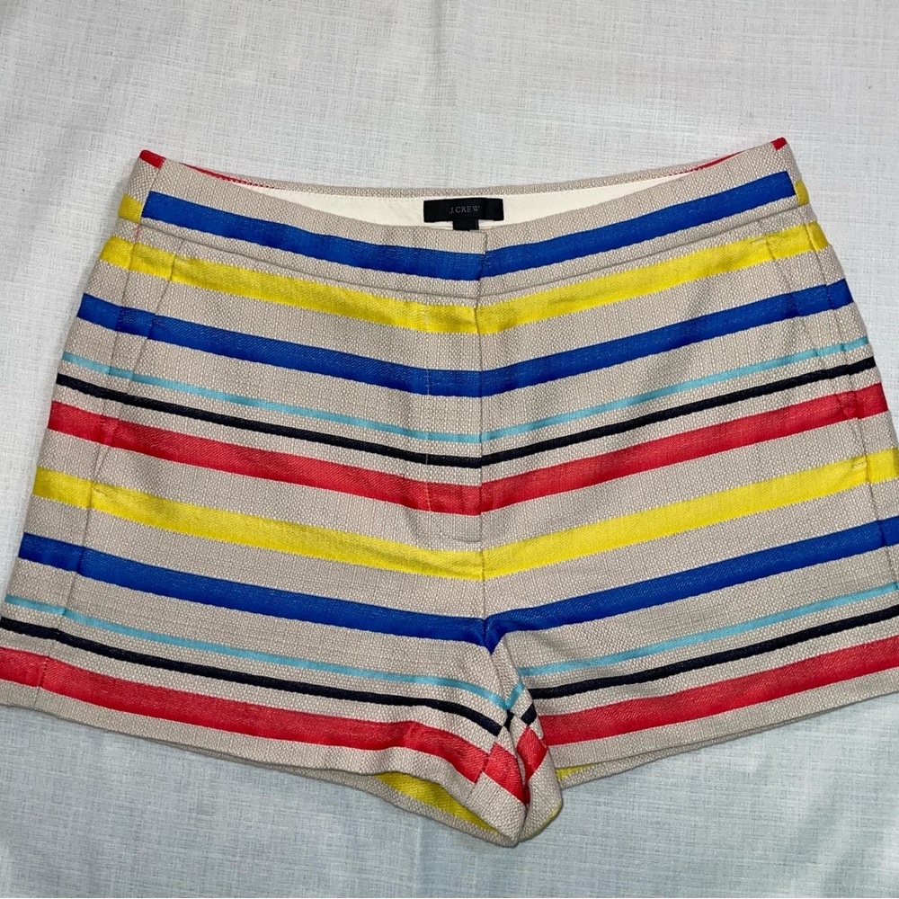 J. Crew High Waist Striped Shorts - Red, Blue, Yellow, Black